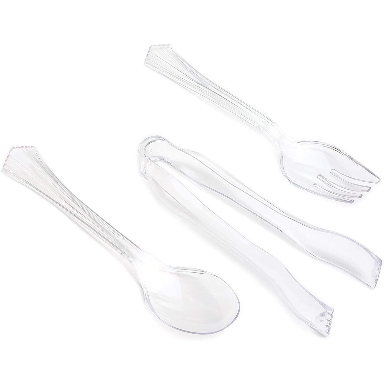 Set of 8 (24pcs) Plastic Serving Utensils Set disposable Clear Spoons Forks Tongs Dinnerware Caterware Supplies Combo Supplies for Catering Party Dinner Banquet Wedding Birthday